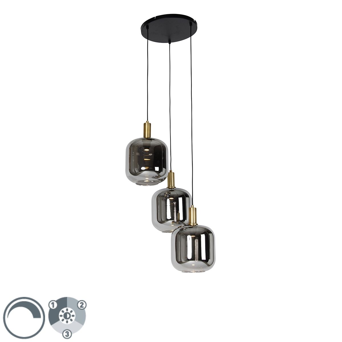 Hanglamp zwart met goud en smoke glas incl. 3 PUCC - Zuzanna
