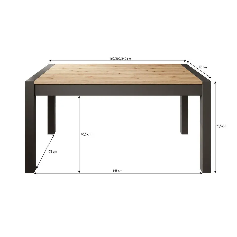 Meubella - Eetkamertafel Acapulco - Eiken - Zwart - 240 cm - Uitschuifbaar