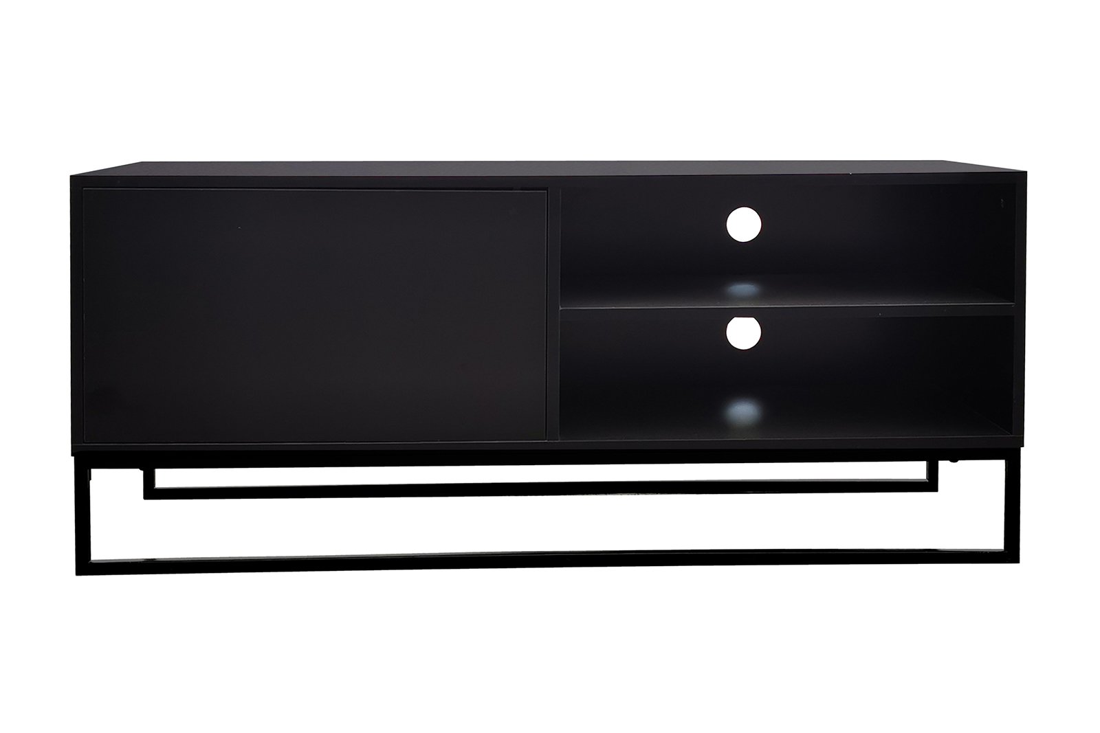 Nox TV-benk Sort fiberplate med laminatbelegg og sort metallunderstell. L120 cm.