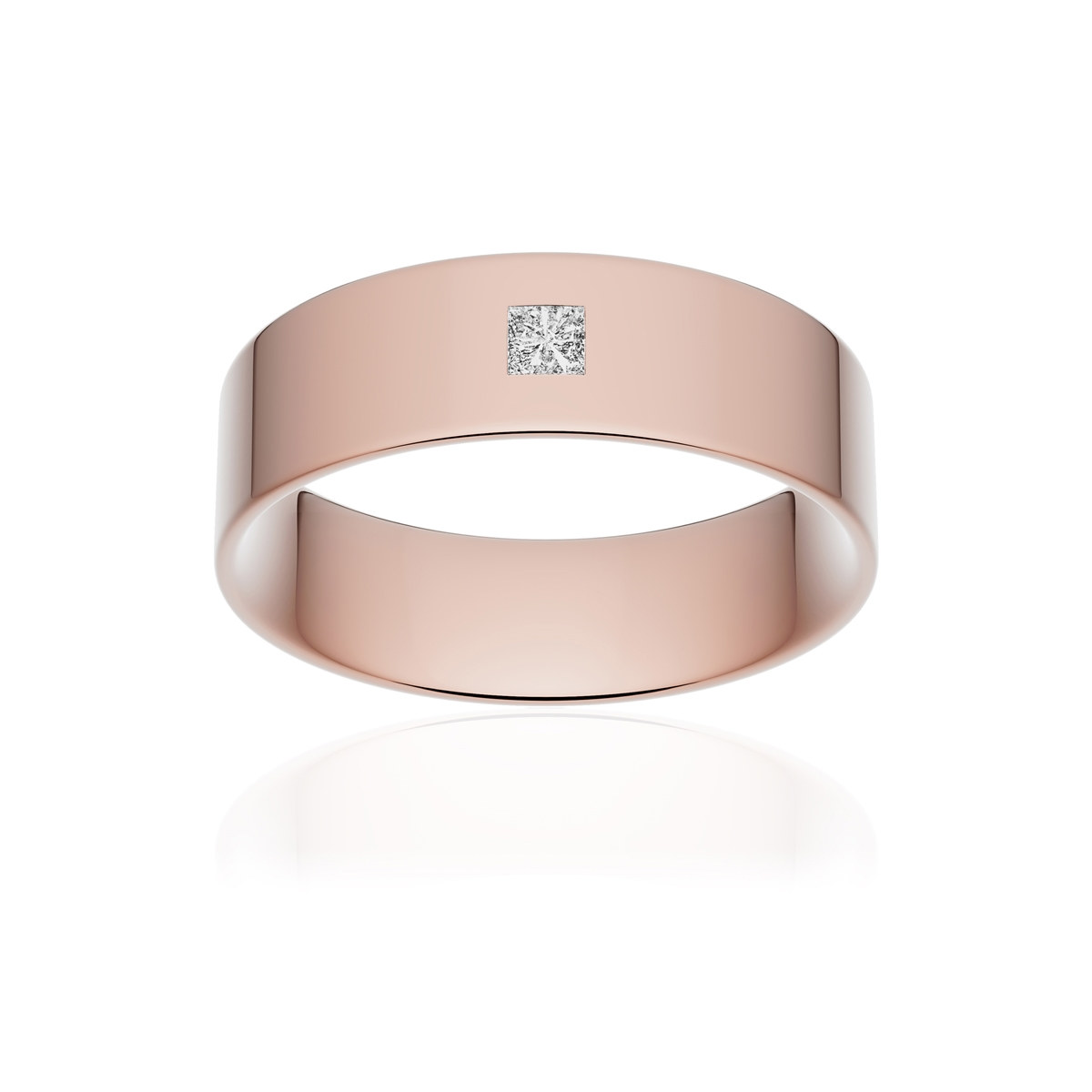 Alliance or 375 rose poli ruban plat confort 6mm diamant princesse