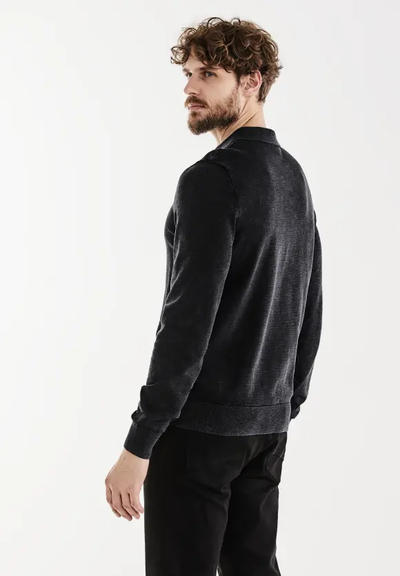 Strick Polo Pullover - faded black