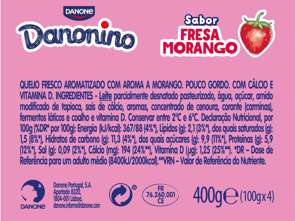 IOGURTE INFANTIL DANONINO MAXI MORANGO 4X100G