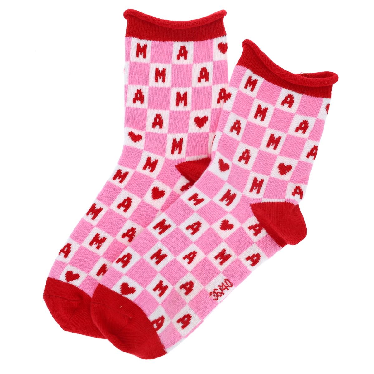 Chaussettes mama damier rose et blanc