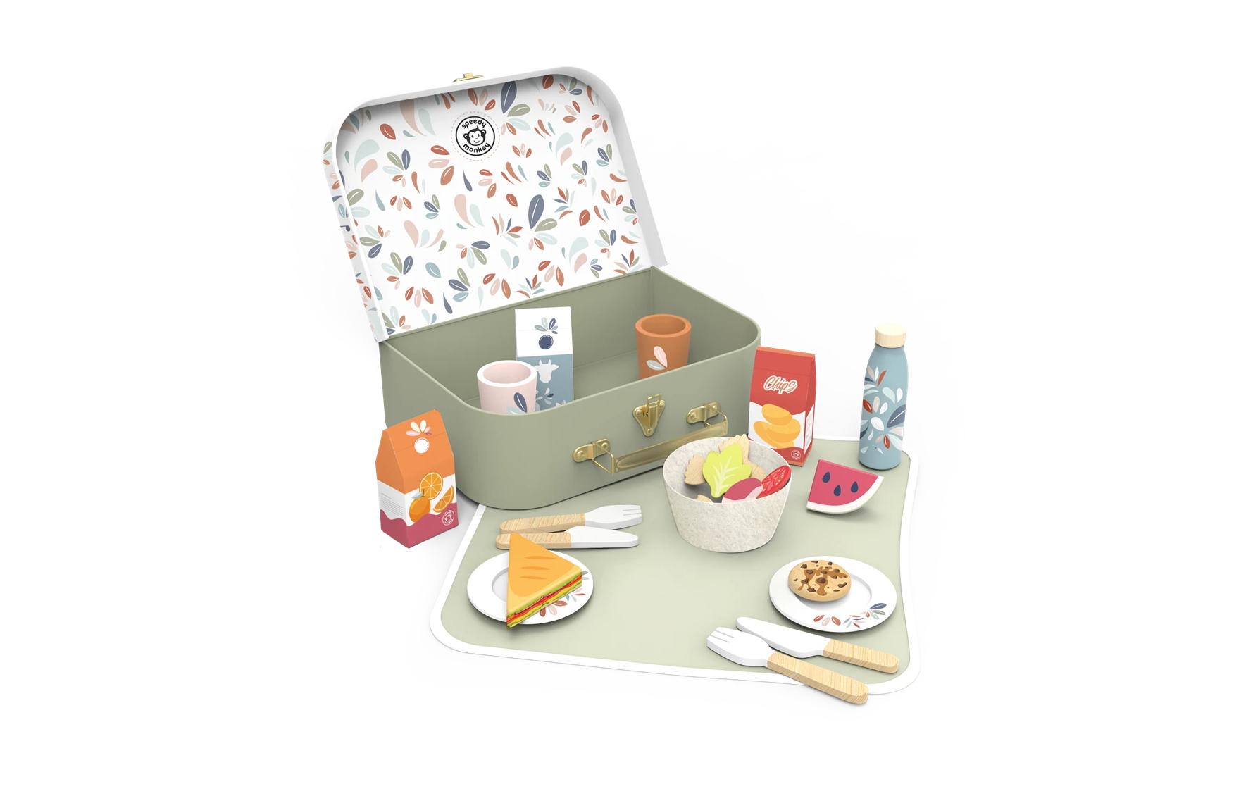Spiel-Lebensmittel Picknick KorbPicknickkorb-Spielzeug aus Holz