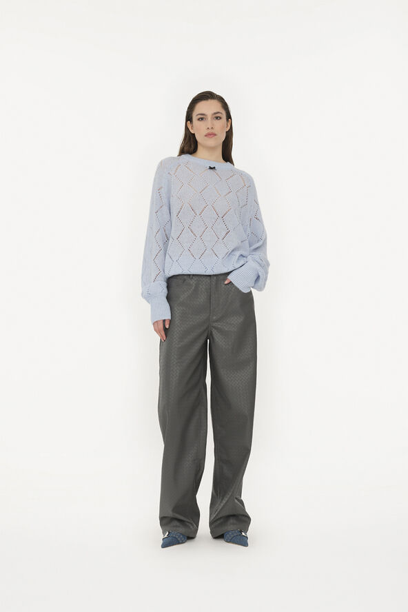 ROTATE Birger Christensen HIGH WAIST BRAIDED PANTS Gray pinstripe