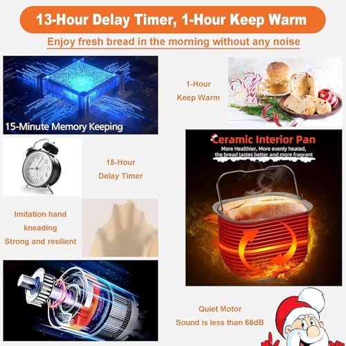 WaaYb Machine à Pain, Fabricants de Pains entièrement automatiques, Acier Incomparable 304, 15 menus prédéfinis et minuterie 15H et 1h Keep au Chaud, gâteau de yogourt à Pain de Pain de Pain de Pain : Cuisine et Maison