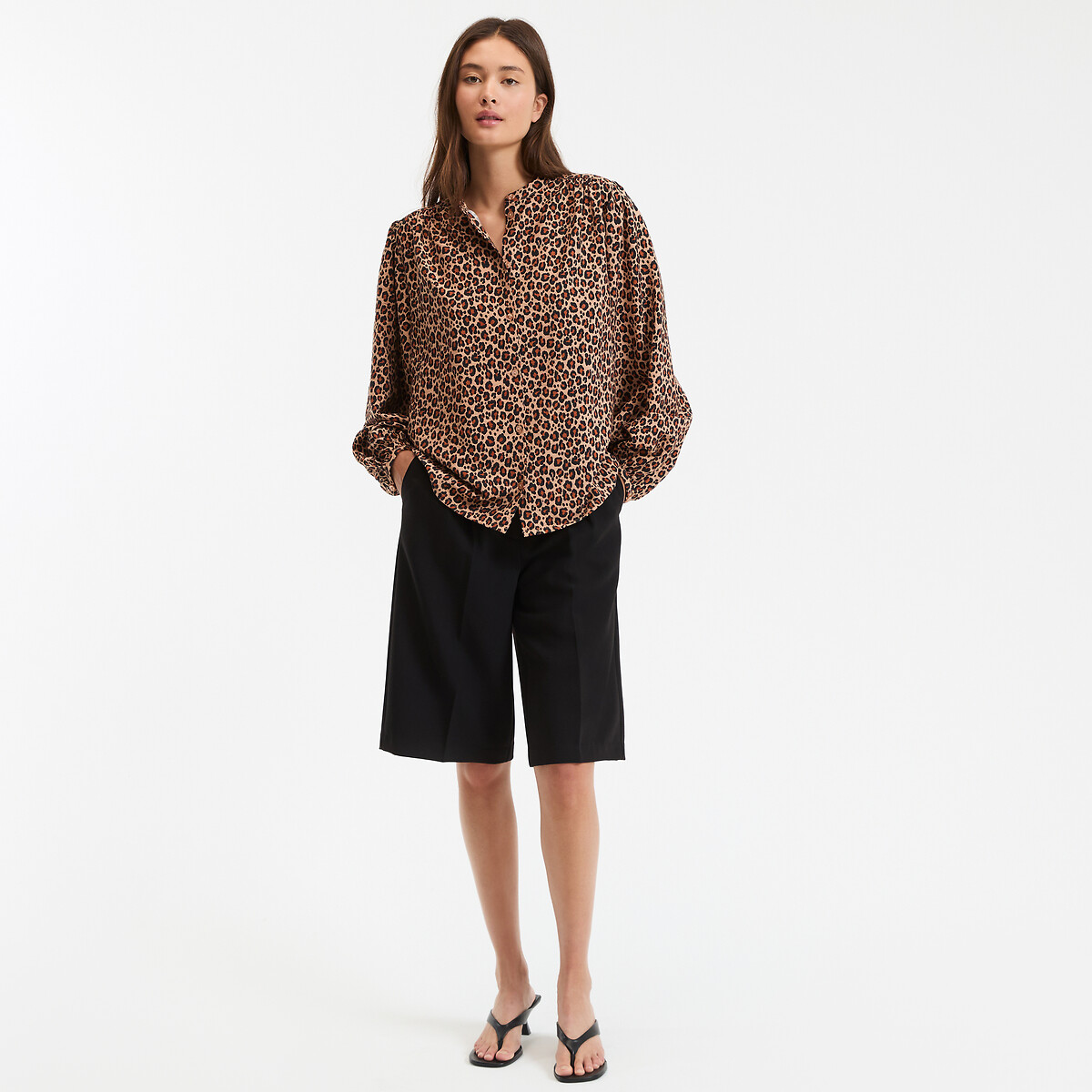 COLEÇÕES LA REDOUTE<br>Camisa Mao kraag, estampa luipaard, Assinatura LISE
