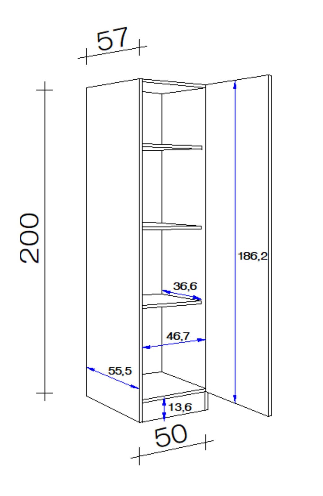 Geschirrschrank MEGGIE 50 x 200 x 57 cm weiß