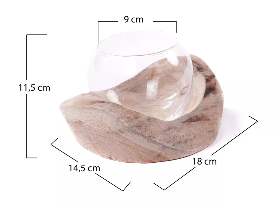 LANTERNE Nuria 18x11x15 cm, bois de racine, avec insert en verre couleurs naturelles