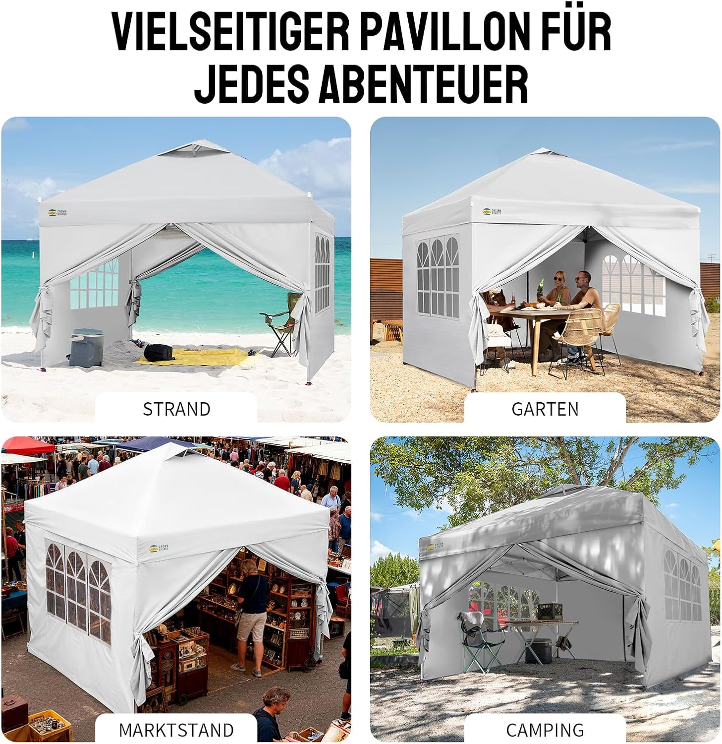 Pavillon 3x3 Wasserdicht Stabil Winterfest mit 4 Seitenteilen, Pop up Gartenpavillon UV Schutz 50+, Partyzelt Für Outdoor Camping, 3-Fach Höhenverstellbar, Pavillion mit Tragetasche