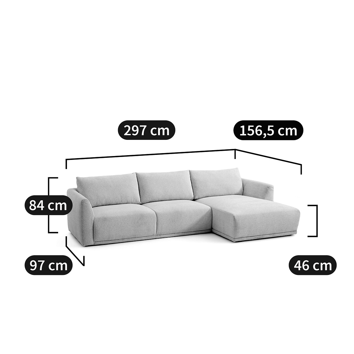 LA REDOUTE INTERIEURS<br>Sofá de canto direito, tecido melange caterpillar, Lupita