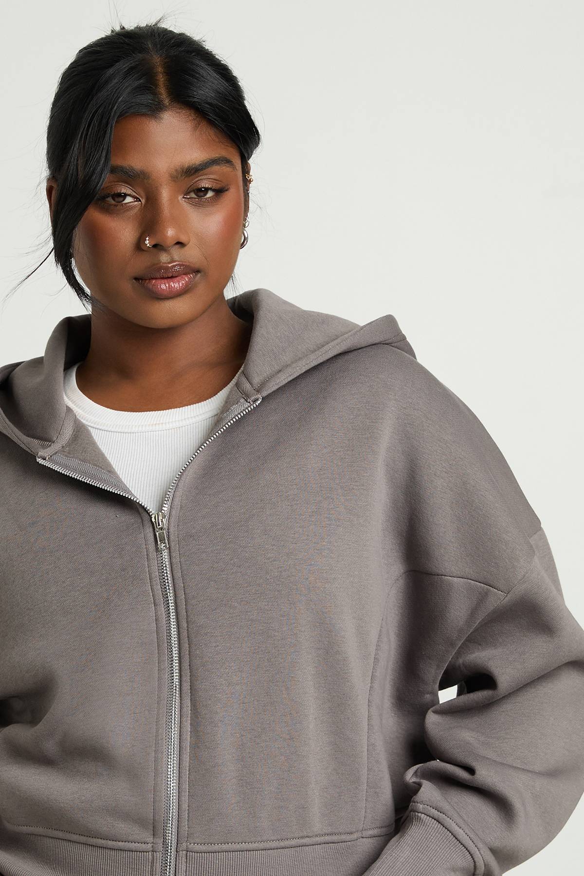 boohoo Sweat à Casynthétiqueche Zippé Oversize Grande Taille avec Détails de Coutures
