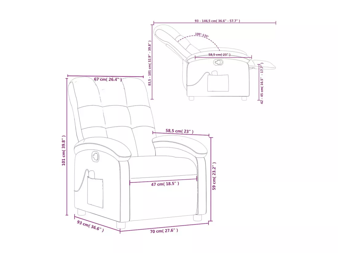 Fauteuil de massage inclinable Rouge bordeaux Tissu
