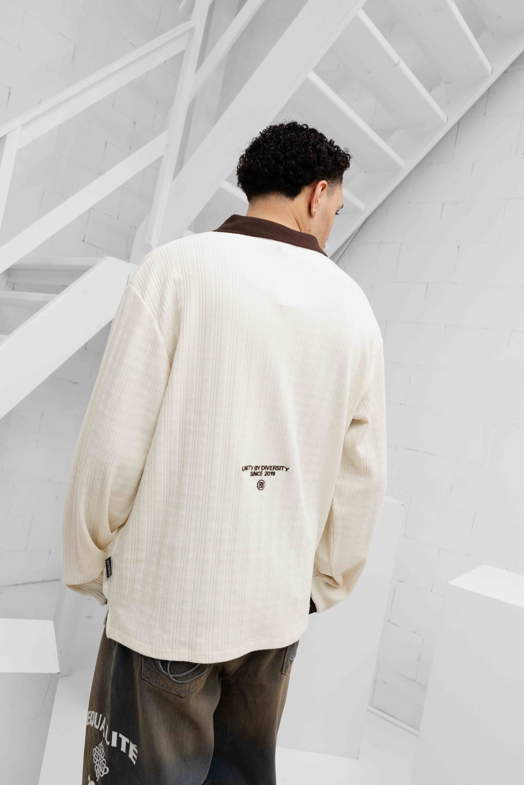 Equalité Ash Knit Longsleeve Polo Heren Gebroken Wit