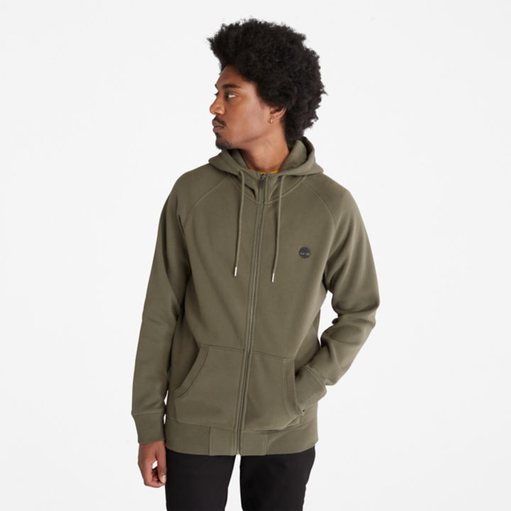 Moletom com capuz e zíper frontal Exeter River para homens na cor verde escuro