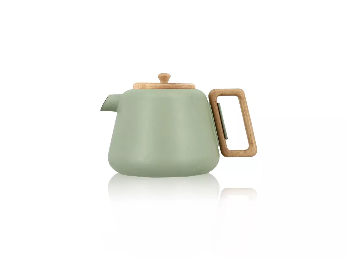 Ogo Living - Theiere Viggo 1000ml En Fonte Amande Avec Poignee Couvercle Bois