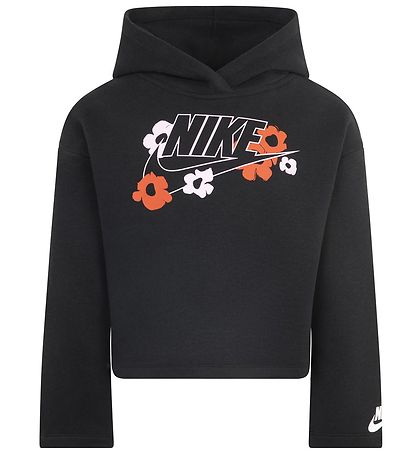 Nike Kapuzenpullover - Kurz geschnitten - Schwarz m. Blumen