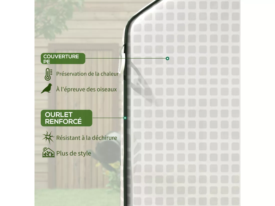 Bâche de remplacement serre de jardin dim. 140L x 143l x 190H cm - 2 fenêtres, porte zippée enroulable - PE anti-UV imperméable blanc