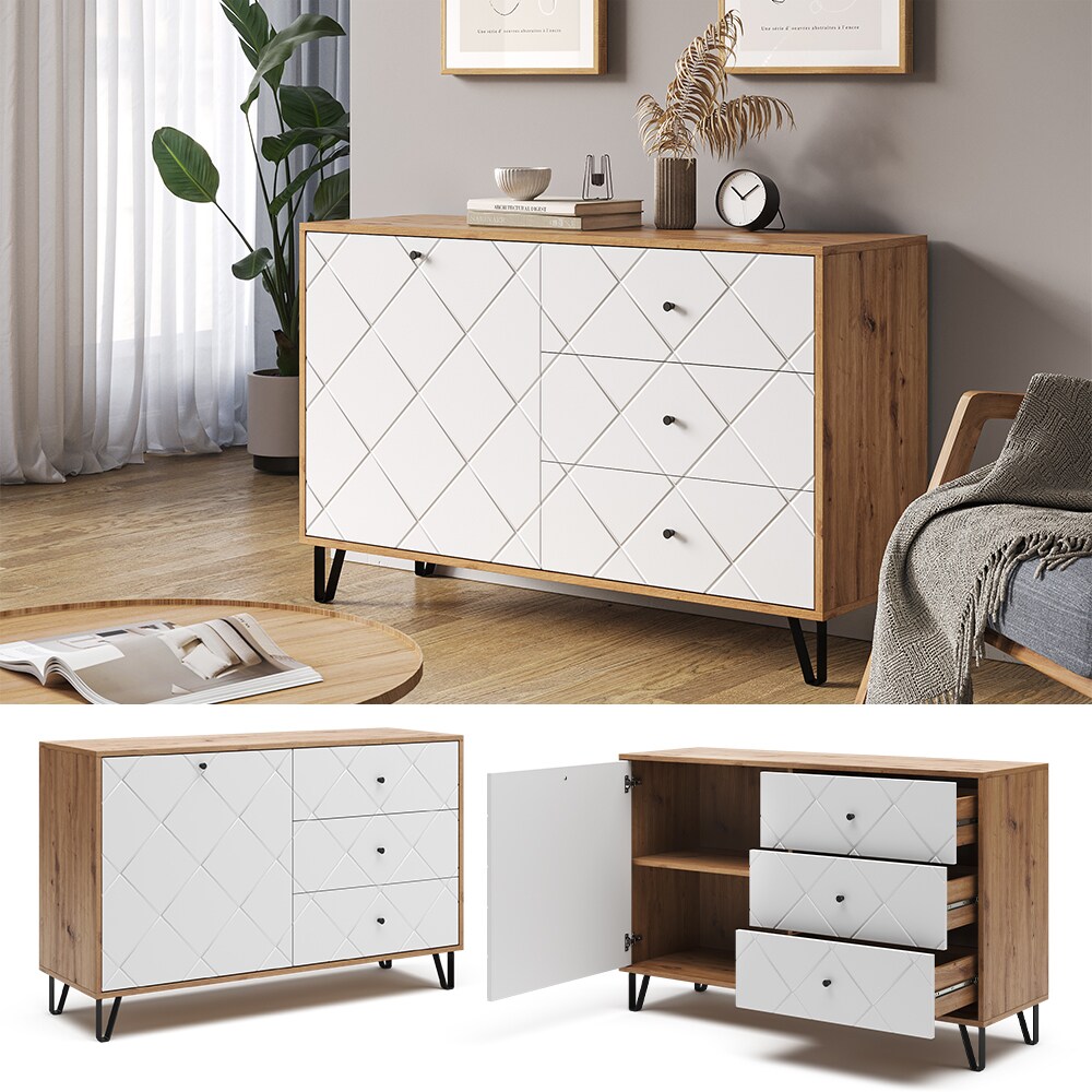 Vicco Sideboard Nizza 128 x 78 cm, Artisan Weiß, Wohnzimmerschrank