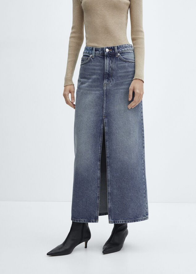 MANGO Long denim skirt Open blue