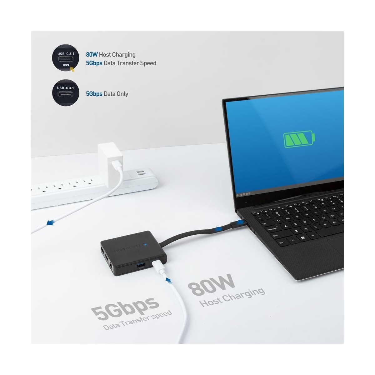 Cable Matters 1 til 8 USB-C dockingstasjon HDMI 4K30Hz PD80W 2xUSB-C 5Gbps RJ45 Giga Lan Micro SD og SD kortlesere