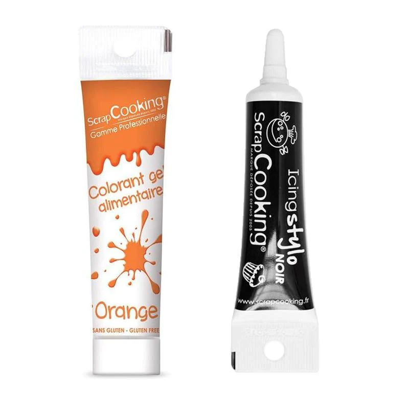Gel colorant alimentaire orange 20 g + Stylo glaçage noir Scrapcooking