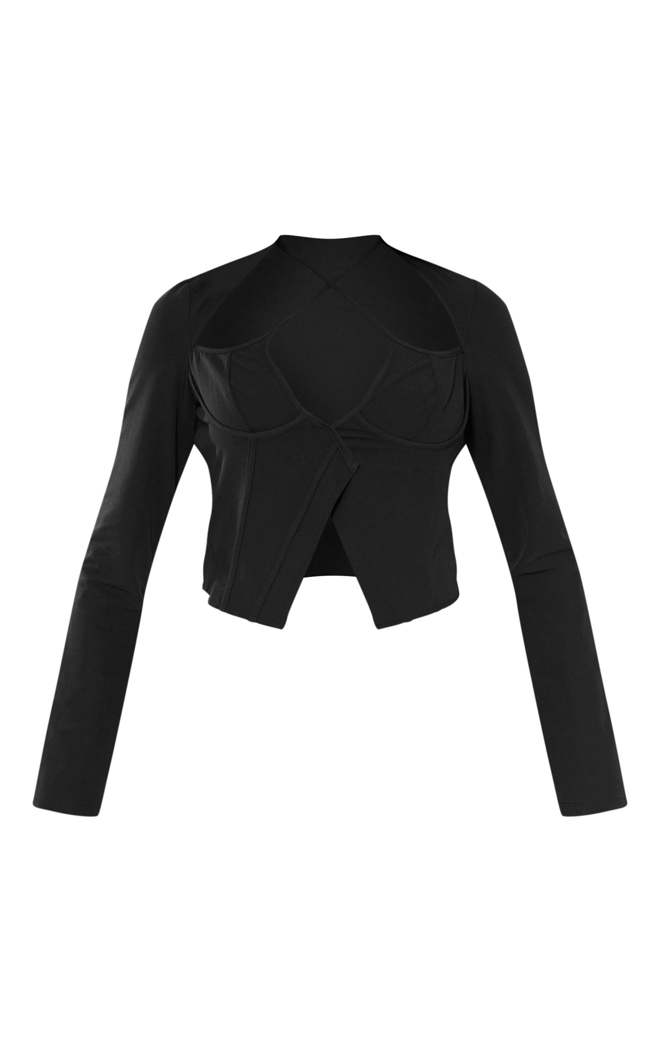 Noir Top À Manches Longues Avec Détail Bustier