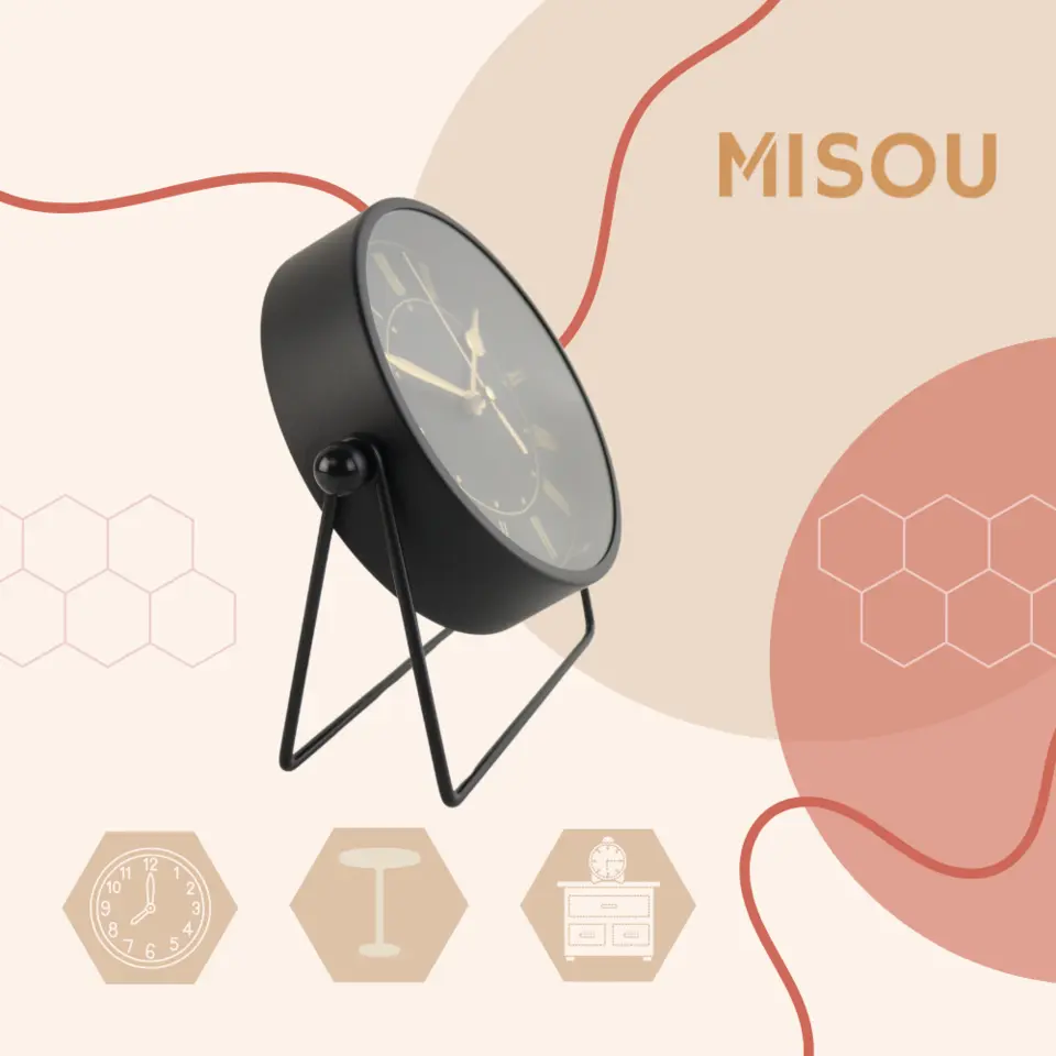 MISOU Tafelklok Zwart Metaal Goude Wijzerplaat 19cm