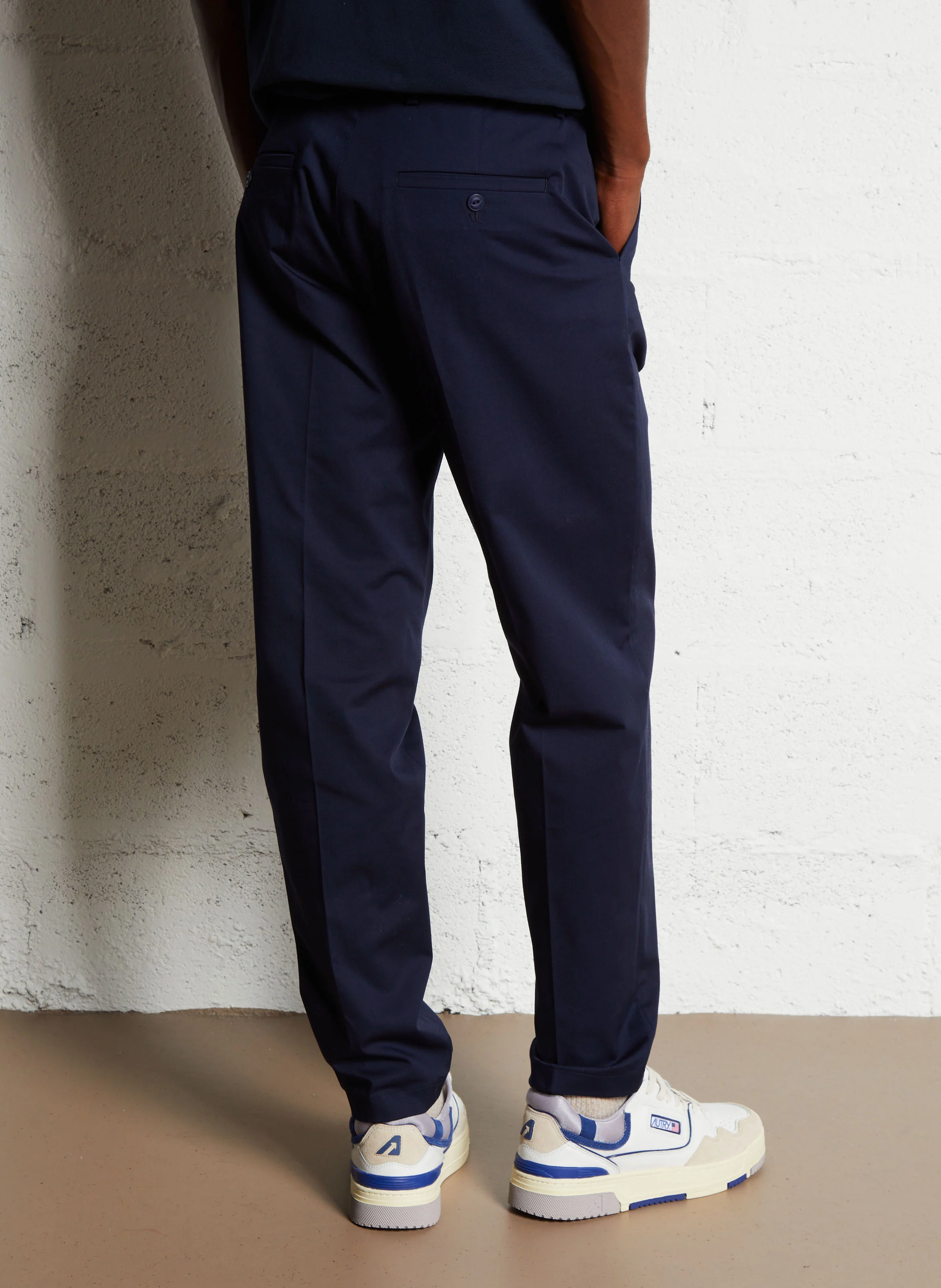 Pantalon droit en coton mélangé | Bleu