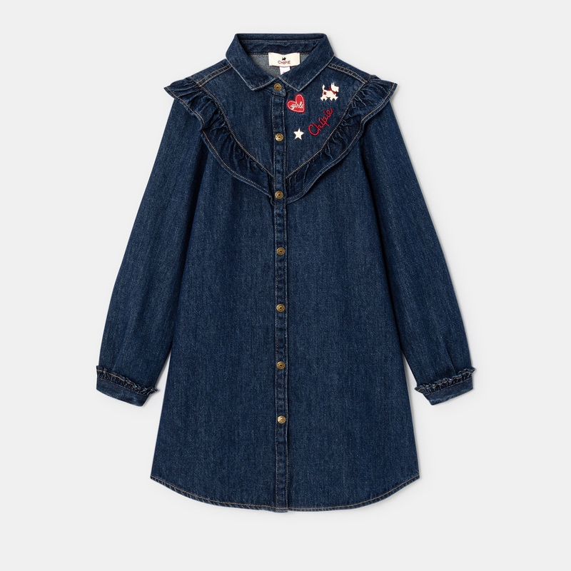 Robe en denim brodée bleue fille Chipie