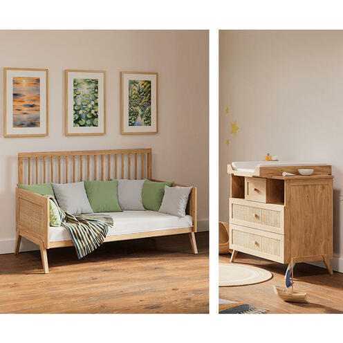 Chambre Duo Lit 70x140 + Commode MARELIA BOIS Naturel - THEO