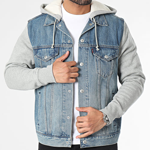 Veste Jean Capuche A0632 Bleu Denim Gris Chiné