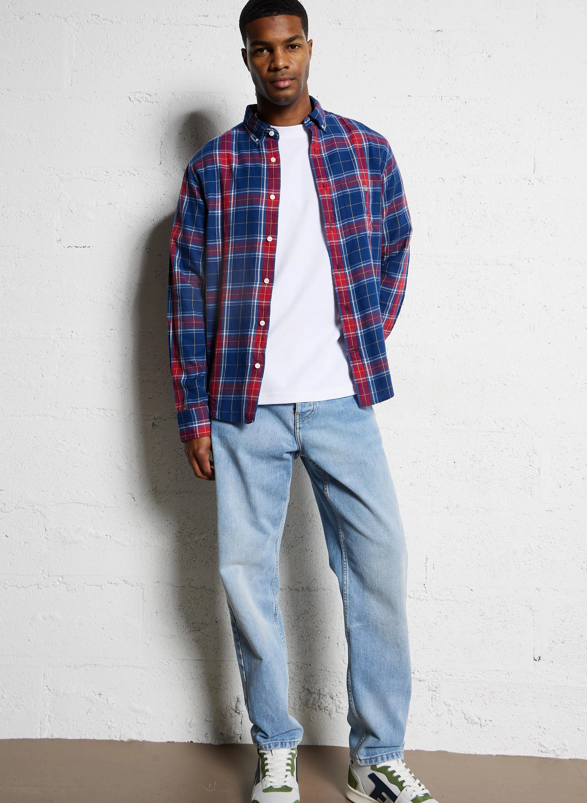 Chemise droite en coton imprimé | Bleu