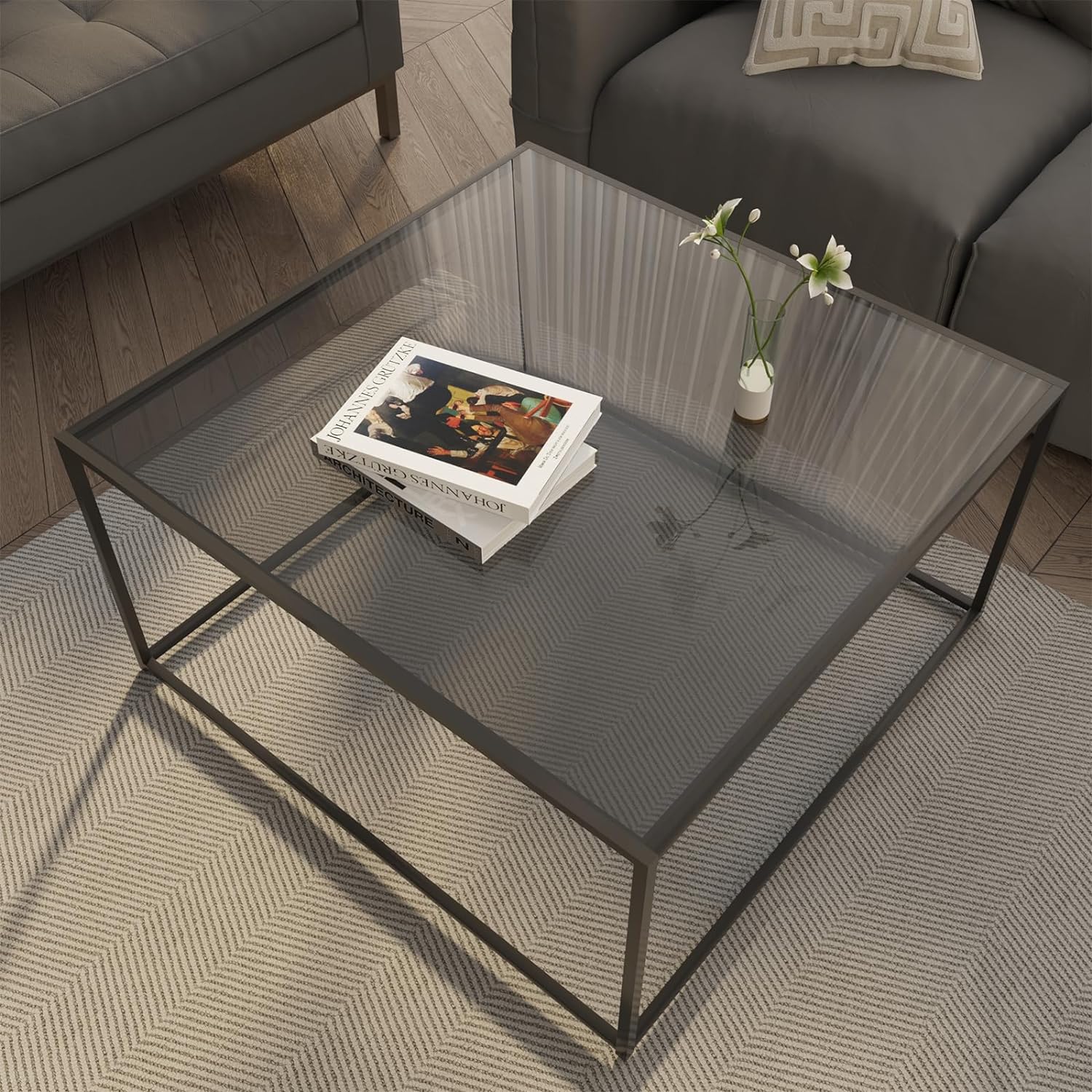 Couchtisch,Beistelltisch Wohnzimmertisch Glastisch Sofatisch Rund 4 mm Schwarz,Coffee Table Round Modern Beistelltisch mit Metallgestell für Wohnzimmer Balkon Büro,Glastisch 45x70 cm