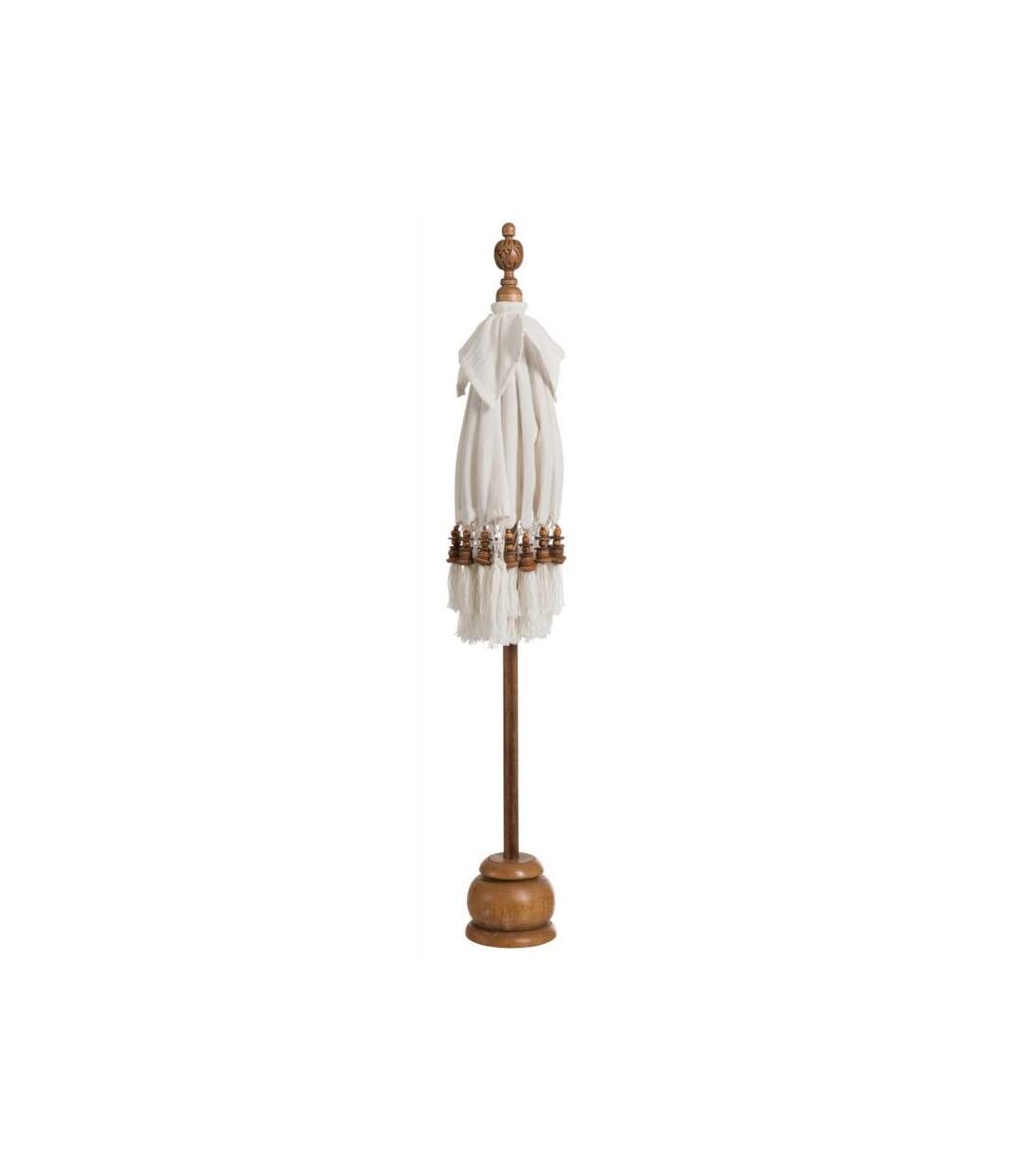Paris Prix - Parasol Déco pompons 90cm Blanc & Naturel