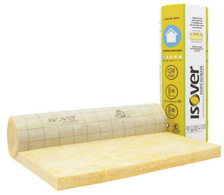 Rouleau laine de verre Isover Isoconfort - 1,2 x 10 m ép.60 mm R. 1,17m²K/W (vendu au rouleau)