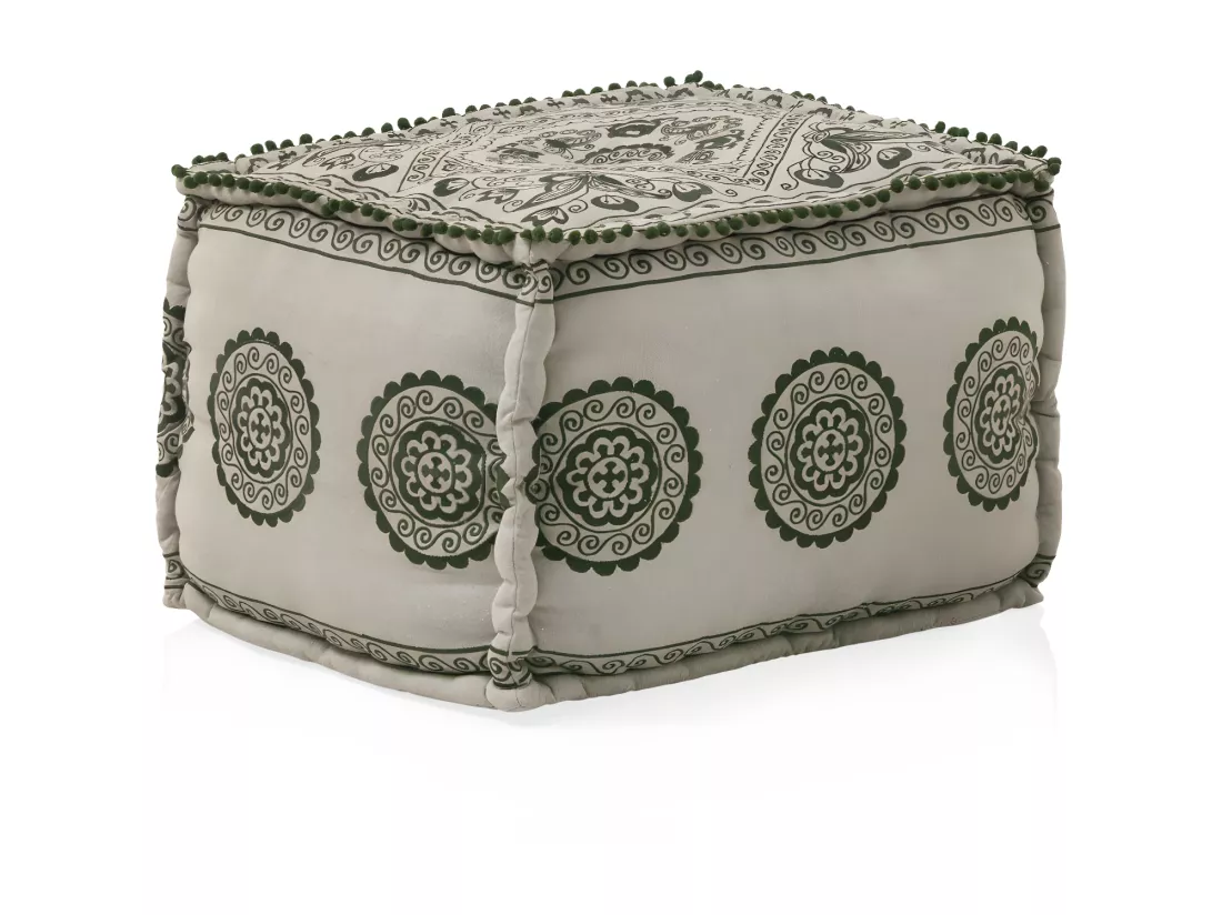 Pouf rectangulaire en textile coloris lin