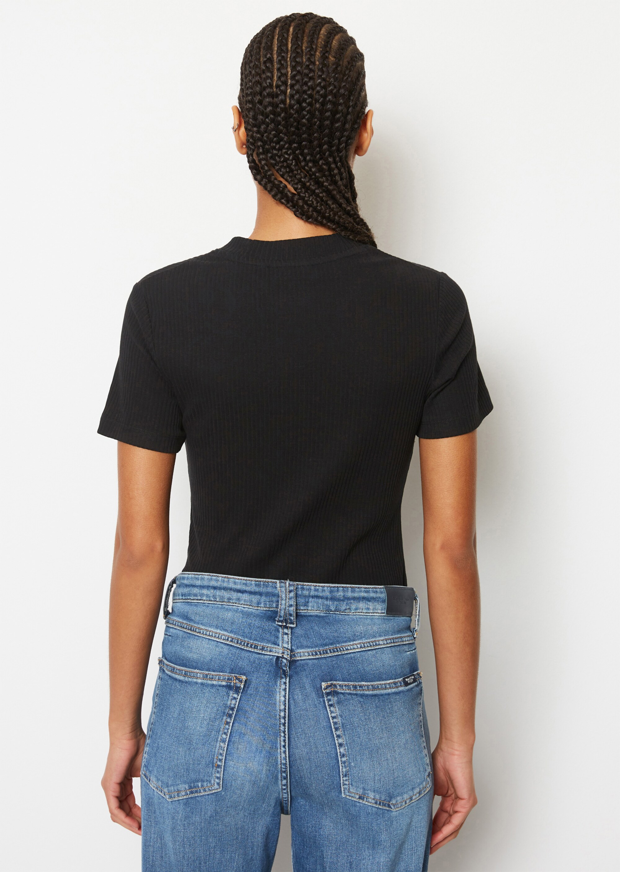 Ripp-Jersey-T-Shirt aus elastischem Bio-Baumwolle-Mix