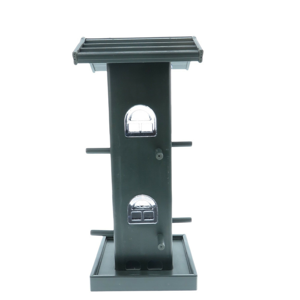 Mangeoire silo maison verte, bois composite, hauteur 33 cm. Pour oiseaux