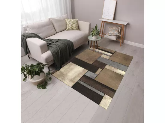 tapis salon 160x230 tissé beige rectangle motif géométrique GEOME