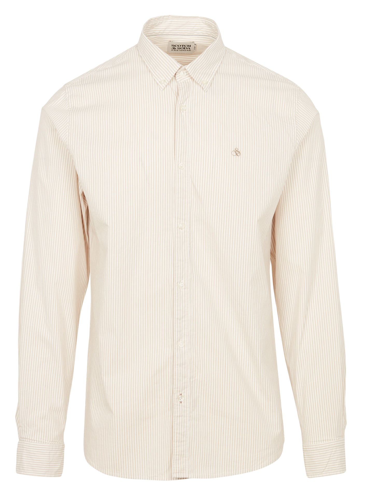 Chemise col classique rayée en coton bio mélangé | Beige