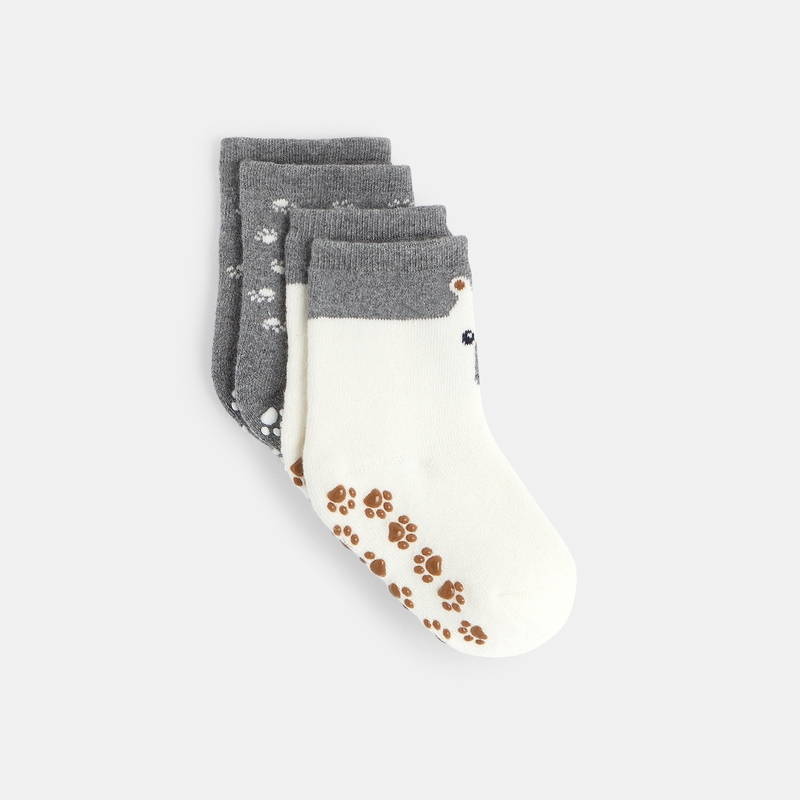 Chaussettes ours anti-glisse blanches bébé garçon