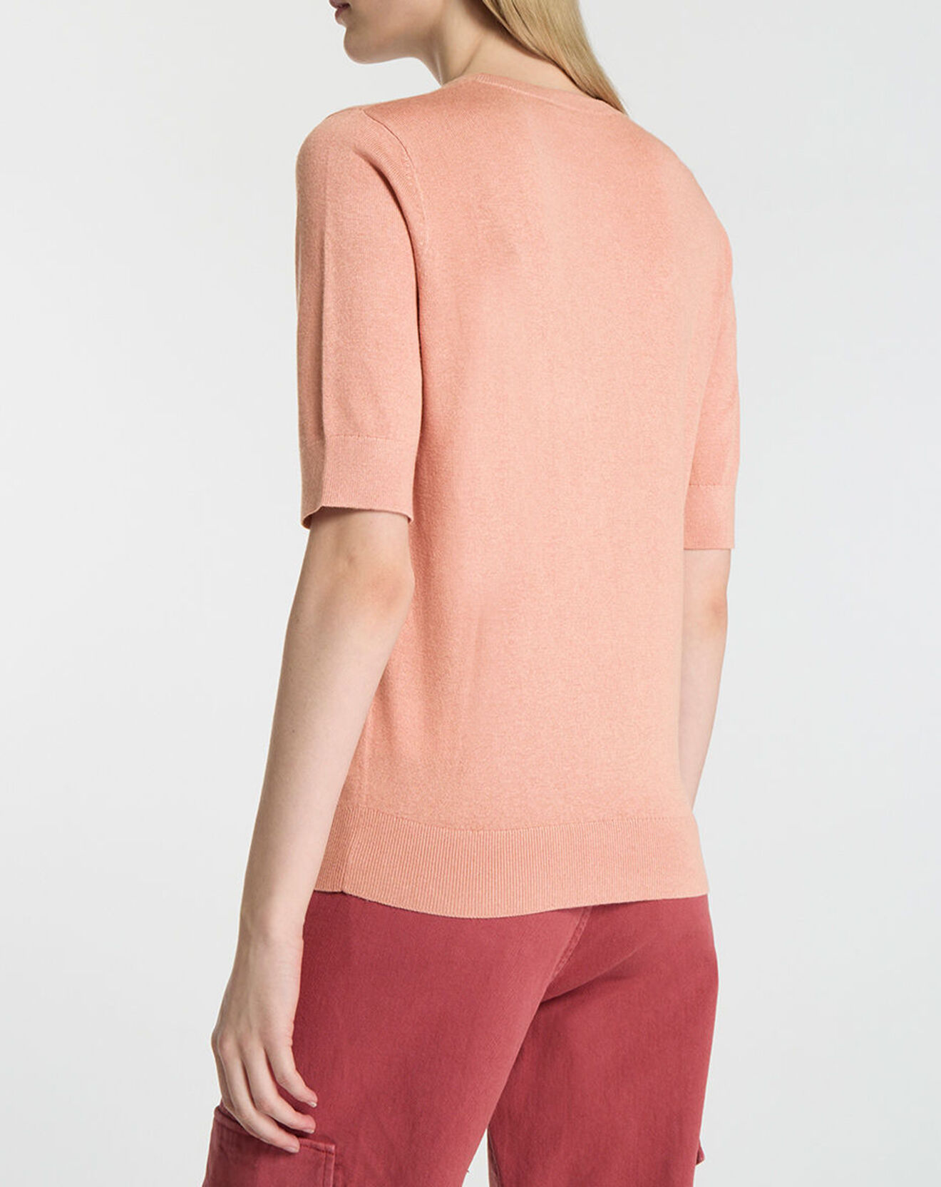 Galeries Lafayette Pull en Soie & Cachemire Fifi manches courtes rose