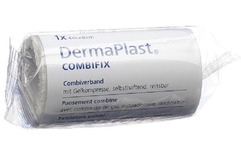 CombiFix Körperverband 8 cm x 4 mKombinierter Verband bestehend aus einer kohäsiven, elastischen Gazebinde und einer mit Gel beschichtete Wundauflage.