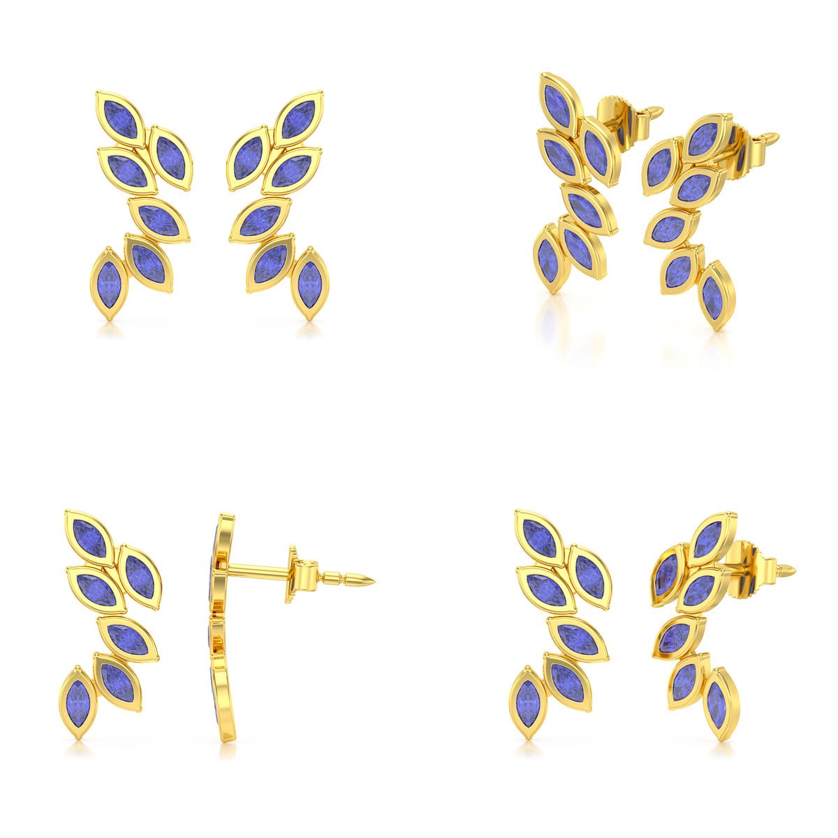 Boucles d'oreilles ADEN Or 585 Jaune et Tanzanite 1.71grs