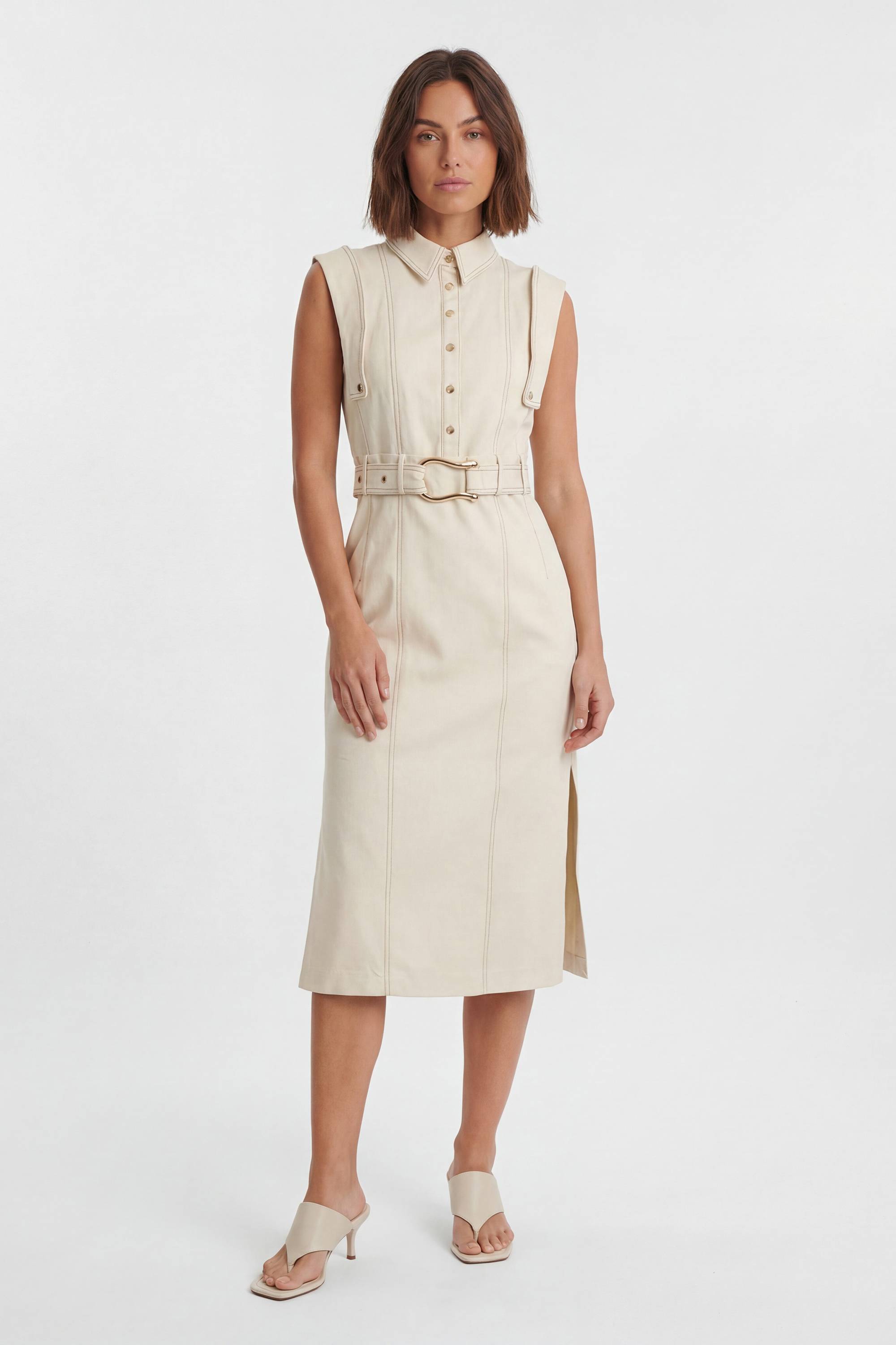 KarenMillen Robe Midi Cintrée Petite Taille Avec Ceinture Et Détails De Surpiqûres