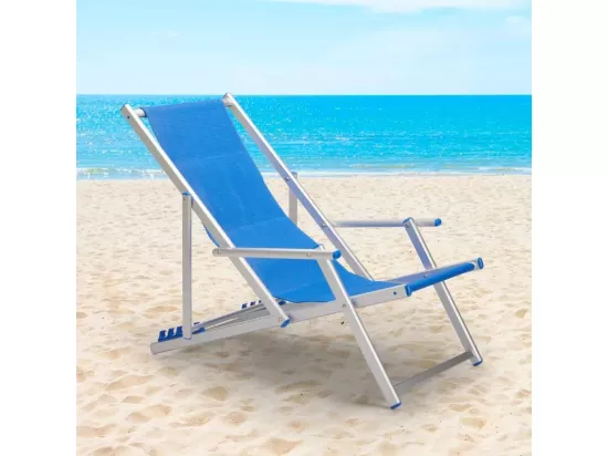 Lot de 2 chaises pliante longue avec accoudoirs plage et jardin MIRA