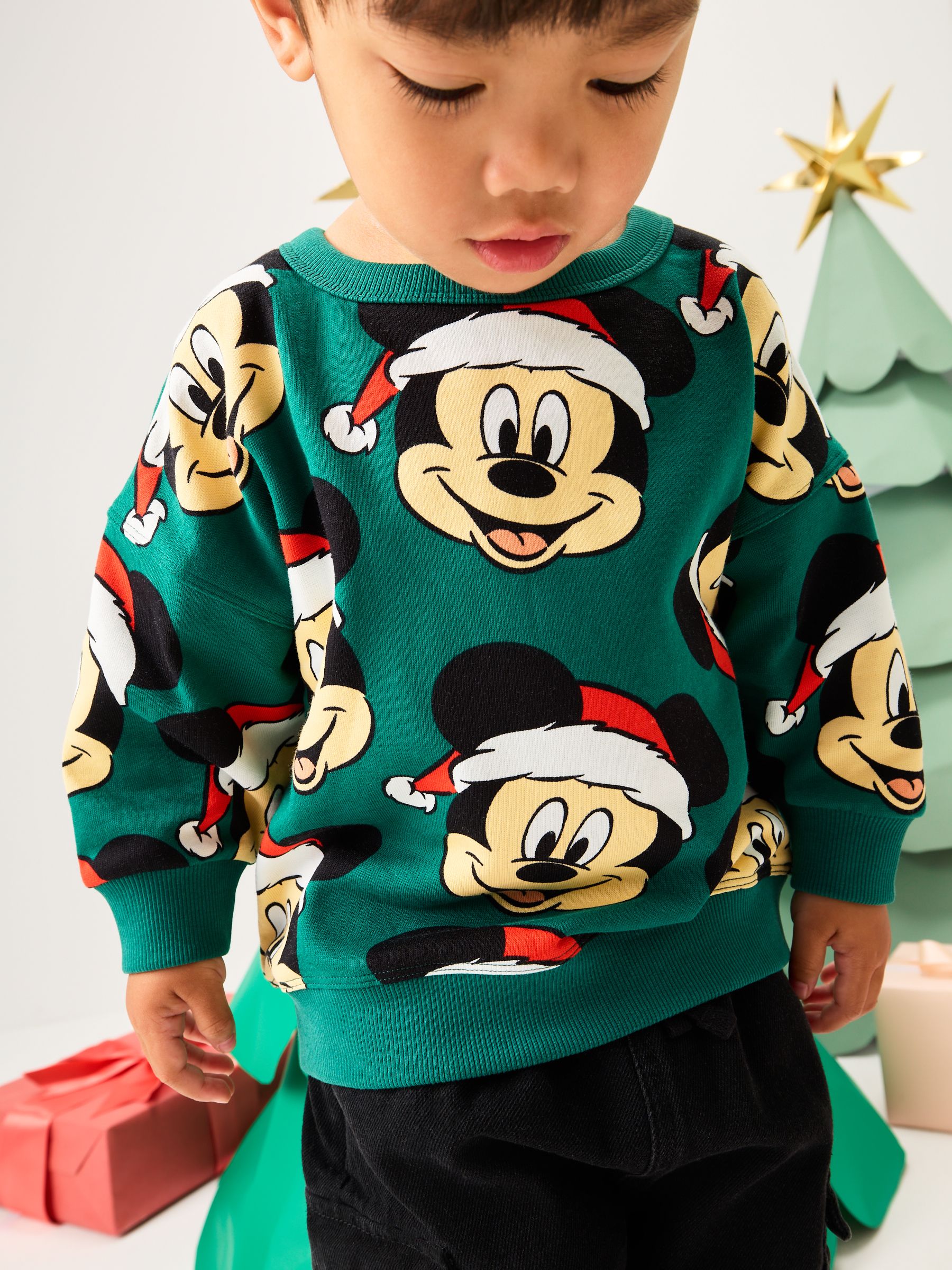 Groene Kerstmis - Mickey Mouse sweatshirt met ronde hals (3mnd-8jr)