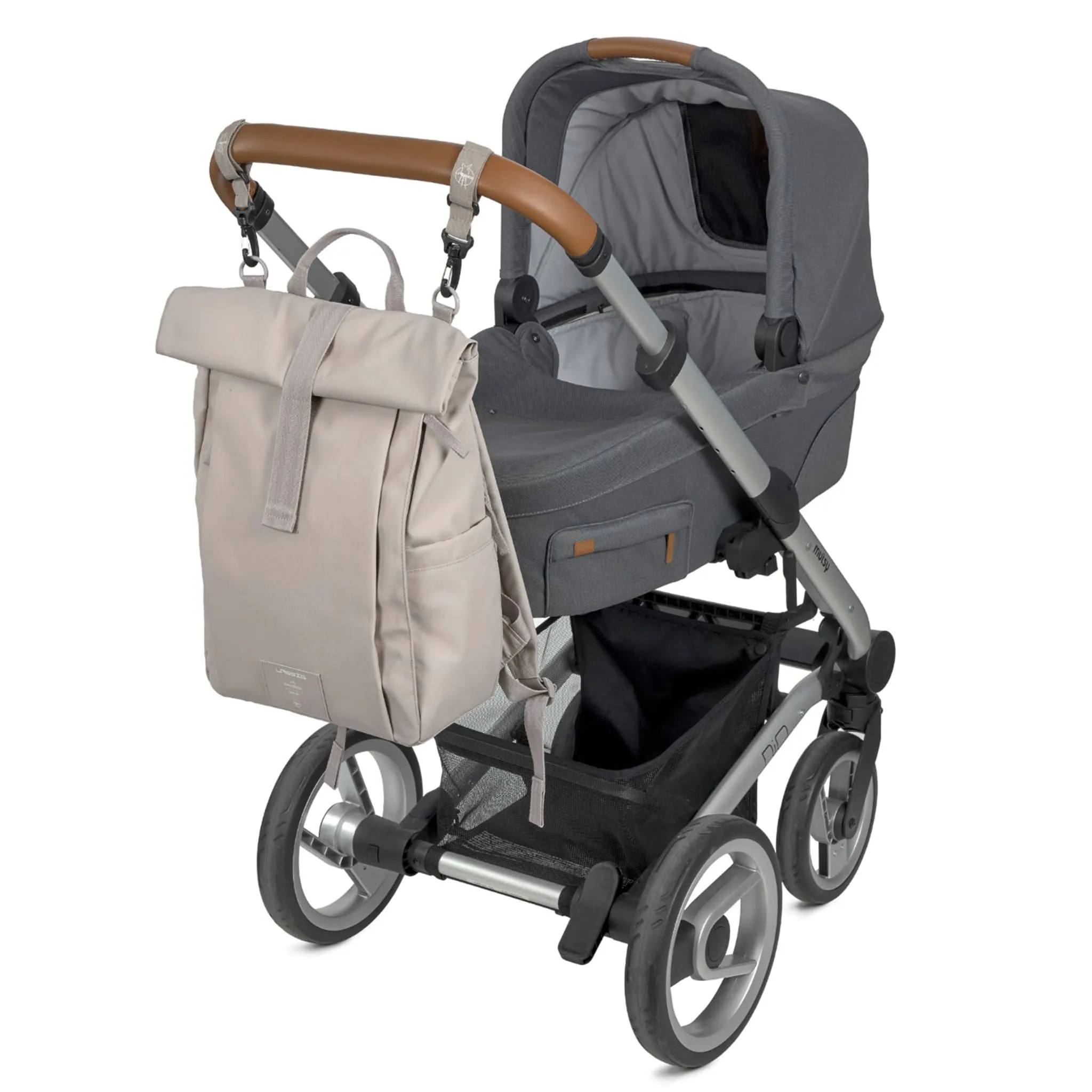 Lassig Sac à Couches à Dos Rolltop - Taupe