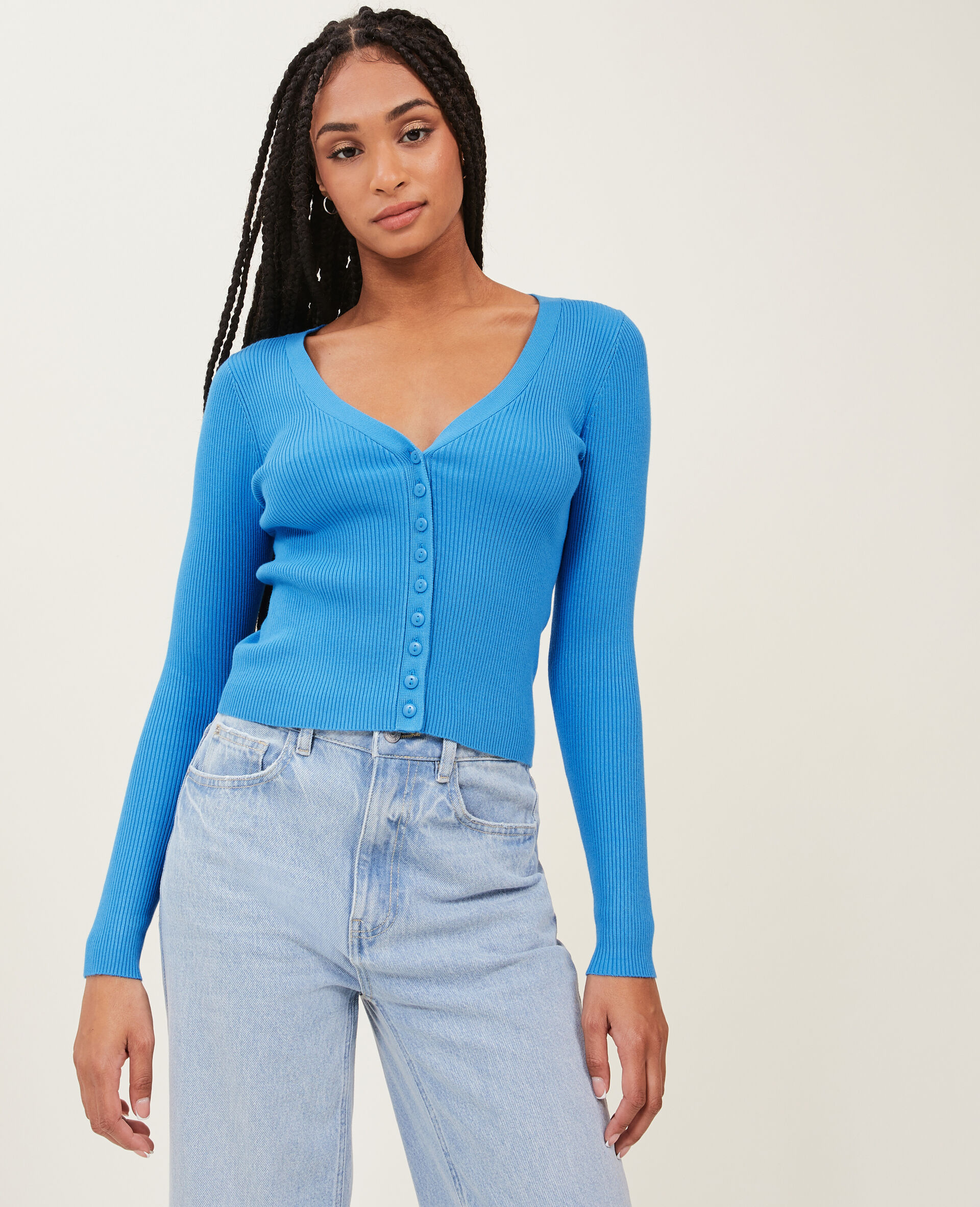 Gilet en maille côtelée - Bleu